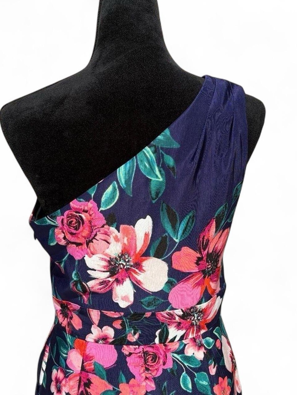 Eliza J Navy One-Shoulder Floral Dress with Pink Blooms - Picture 4 of 8